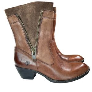 Born Mila tan brown leather round toe slip on boots womens boots shoes size 7